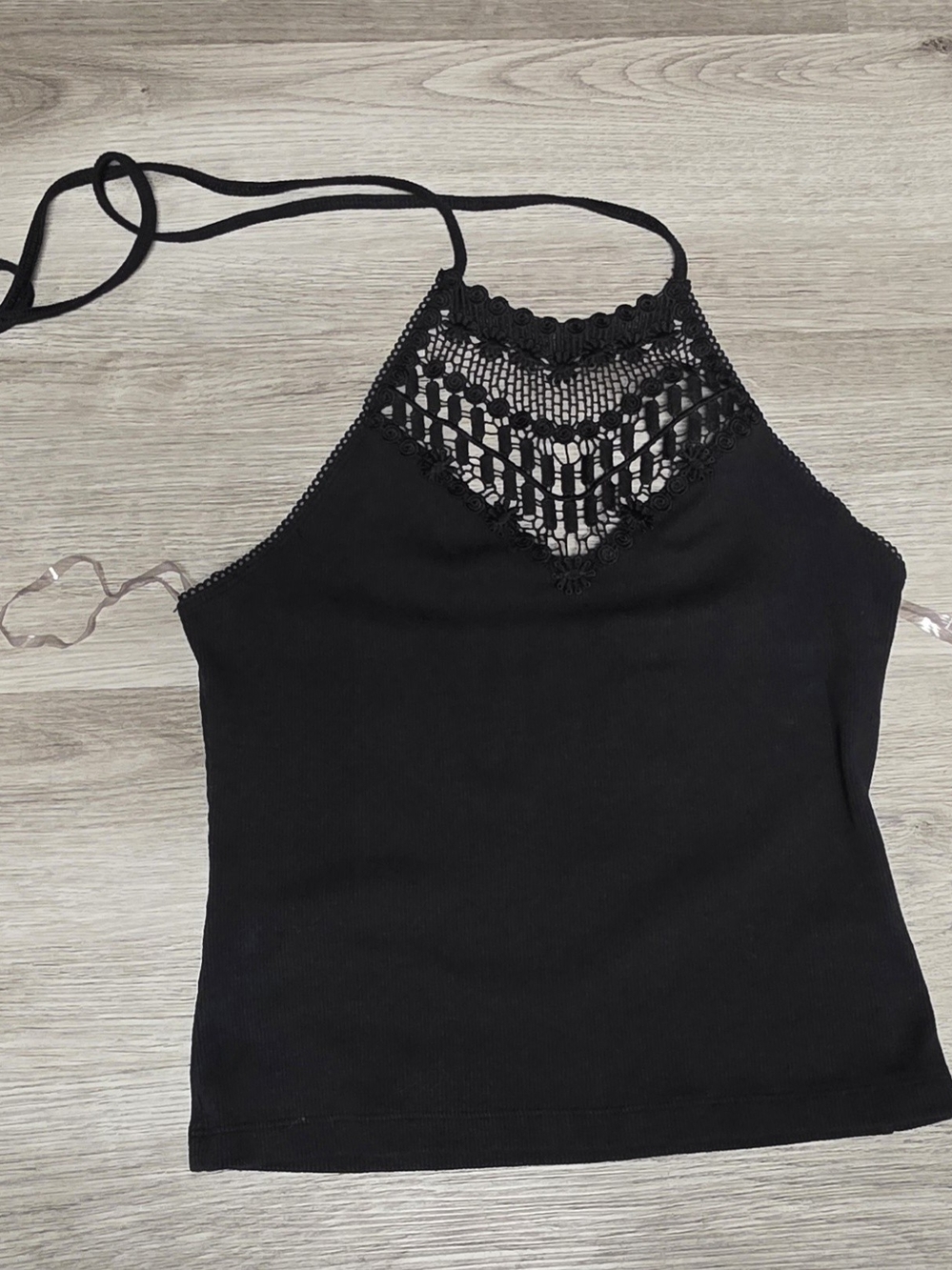 SO Black Crochet Halter Camisole